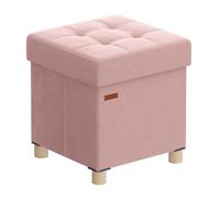 SONGMICS Pouf Contenitore, Cassapanca Pieghevole, 38 x 38 x 40 cm, Sgabello Poggiapiedi, 37 L, Superficie in Velluto, per Camera da Letto Soggiorno, Rosa Pastello LSF0516R01