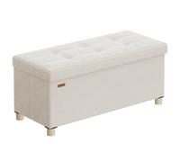 SONGMICS Pouf Contenitore Cassapanca Pieghevole, 38 x 76 x 38,5 cm, Sgabello Poggiapiedi, 77 L, Superficie in Velluto, per Camera da Letto Soggiorno, Beige Cappuccino LSF0517W02
