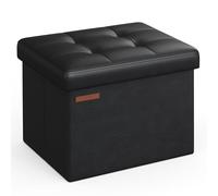 SONGMICS Pouf Contenitore da 41 cm, Cassapanca Pieghevole, Panca Contenitore, Poggiapiedi, per Camera da Letto Ingresso Soggiorno, Nero Semplice LSF100B01