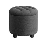 SONGMICS Pouf Contenitore Rotondo, Cassapanca, 45 x 45 x 44,5 cm, Poggiapiedi con Gambe, Tessuto Effetto Lino, Portata Fino a 150 kg, per Soggiorno, Camera da Letto, Grigio Scuro LOM011G01V1