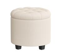 SONGMICS Pouf Contenitore Rotondo, Cassapanca, 45 x 45 x 44,5 cm, Poggiapiedi con Gambe, Tessuto Effetto Lino, Portata Fino a 150 kg, per Soggiorno, Camera da Letto, Beige Chiaro LOM011W01