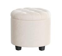 SONGMICS Pouf Contenitore Rotondo, Cassapanca, 45 x 45 x 44,5 cm, Poggiapiedi con Gambe, Velluto, Portata Fino a 150 kg, per Soggiorno, Camera da Letto, Bianco Crema LOM012W01
