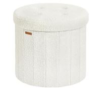 SONGMICS MAZIE Collezione - Pouf Contenitore Rotondo, Sgabello Poggiapiedi Pieghevole con Coperchio, Cassapanca, Montaggio Facile, Peluche per Camera, Soggiorno, Ingresso, Bianco Crema LSF606W01