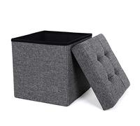 SONGMICS Pouf Cubo Poggiapiedi Sgabello Contenitore Pieghevole in Lino Imbottito, Lsf27Z, Grigio Scuro, 38 x 38 x 38 cm