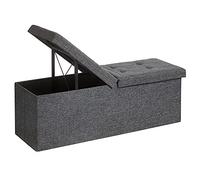 SONGMICS Pouf Pieghevole, Cassapanca, 38 x 110 x 38 cm, Coperchio Ribaltabile, Capacità di Carico Statico 300 kg, per Corridoio, Soggiorno, Camera da Letto, Grigio Ardesia LSF76GYZ