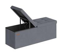 SONGMICS Pouf Pieghevole, Cassapanca, 38 x 110 x 38 cm, Coperchio Ribaltabile, Capacitàdi Carico Statico 300 kg, per Corridoio, Soggiorno, Camera da Letto, Velluto, Grigio Ardesia LSF078GN01