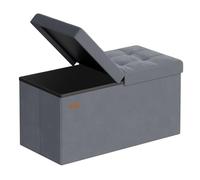 SONGMICS Pouf Pieghevole, Cassapanca, 38 x 76 x 38 cm, Coperchio Ribaltabile, Capacitàdi Carico Statico 300 kg, per Corridoio, Soggiorno, Camera da Letto, Velluto, Grigio Ardesia LSF048GN01