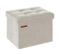 SONGMICS Pouf Pieghevole, Cassapanca in Velluto, Contenitore con Coperchio, Poggiapiedi, 31 x 41 cm, Portata 130 kg, per Corridoio, Soggiorno, Camera da Letto, Bianco Crema LSF200W01