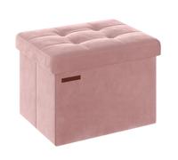 SONGMICS Pouf Pieghevole, Cassapanca in Velluto, Contenitore con Coperchio, Poggiapiedi, 31 x 41 cm, Portata 130 kg, per Corridoio, Soggiorno, Camera da Letto, Rosa Pastello LSF200R01