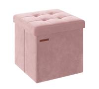 SONGMICS Pouf Pieghevole, Cassapanca in Velluto, Contenitore con Coperchio, Poggiapiedi, 38 x 38 cm, Portata 300 kg, per Corridoio, Soggiorno, Camera da Letto, Rosa Pastello LSF227R01