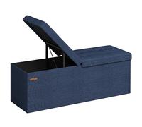 SONGMICS Pouf portaoggetti pieghevole, 38 x 100 x 38 cm, coperchio ribaltabile, capacità di carico 299,4 kg, per ingresso, soggiorno, camera da letto, blu notte ULSF076Q02