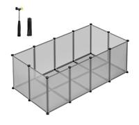 SONGMICS Recinto per animali domestici, box per cavie con pavimento, recinto interno in plastica trasparente per criceti, conigli, ricci, per piccoli animali, 125 x 63 x 42 cm, grigio/bianco