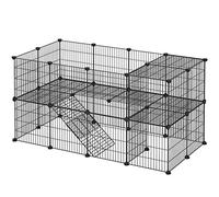 SONGMICS Recinzione per animali domestici a 2 livelli, recinto modulabile, per piccoli animali, criceti, conigli, porcellini d'India, pannelli a rete, per uso interno, 143 x 73 x 71 cm, nero LPI02H