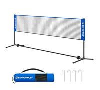 SONGMICS Rete da Badminton Tennis Pallavolo 4 m, con Pali ad Altezza Regolabile, Rete Portatile per Volano Beach Volley, Pickleball, Giardino Parco Esterno, Blu SYQ400