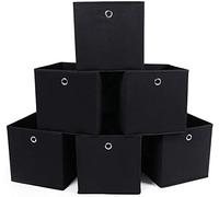 SONGMICS RFB02H-3 - Scatola portaoggetti Pieghevole con Foro per Dita, in Tessuto, 6 Pezzi, 30 x 30 x 30 cm, Colore: Nero