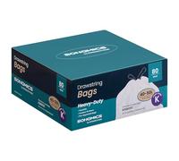 SONGMICS Sacchi Spazzatura, 50 L, Sacchetti per Immondizia Rifiuti con Manici a Cordoncino, 80 Pezzi, Codice K, Resistenti, Scatola per Estrazione Rapida, Bianco Crema KRB051A02