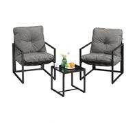 SONGMICS Salotto da Giardino 3 Pezzi, Set Mobili da Esterno, 2 Poltrone, 1 Tavolo, Acciaio, Cuscini Imbottiti, per Terrazza, Balcone, Grigio GGF039GZ01