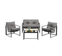 SONGMICS Salotto da Giardino 4 Pezzi, Set Mobili da Esterno, 2 Poltrone, 1 Tavolo, 1 Panca, Acciaio, Cuscini Imbottiti, per Terrazza, Balcone, Grigio GGF040GZ01