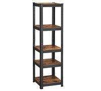SONGMICS Scaffalatura, 37 x 37 x 150 cm, Capacità di Carico di 400 kg (80 kg per Ogni Ripiano), Scaffale Industriale, Ripiani Regolabili, per Soggiorno, Cucina, Marrone Vintage e Nero GLR037B01