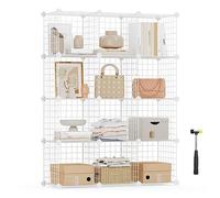 SONGMICS Scaffale a 12 Scomparti di Griglia Metallica, Organizzatore Modulare ad Incastro con Pannelli di Plastica PP, per Libri Scarpe Vestiti, Soggiorno Bagno, 31 x 93 x 123 cm, Bianco LPI34W