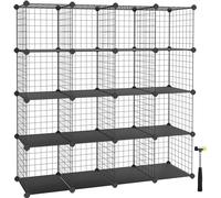 SONGMICS Scaffale a 16 Scomparti di Griglia Metallica, Organizzatore Modulare ad Incastro con Pannelli di Plastica PP, per Libri Scarpe Vestiti, Soggiorno Bagno, 31 x 123 x 123 cm, Nero LPI44H