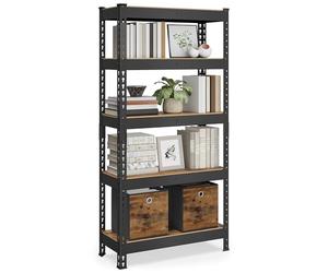 SONGMICS Scaffale a 5 ripiani, per studio, montaggio senza bulloni, ripiani regolabili, 30 x 75 x 150 cm, portata 875 kg, per capannone, magazzino, cantina, cucina, marrone rustico GLR300B11