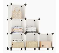 SONGMICS Scaffale a 6 Cubi, Organizzatore Modulare, Portaoggetti in Plastica con Piedini, Scarpiera, Cubo 30 x 30 x 30 cm, Soggiorno, Camera da Letto, Martello di Gomma, Bianco Crema LPC111M01