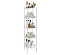 SONGMICS Scaffale da Bagno in Bambùa 5 Ripiani, Scaffale Stretto Multifunzione, Scaffale ad Angolo, per Cucina, Soggiorno, Camera da Letto, Corridoio, Bianco Nuvola BCB055W01