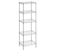 SONGMICS - Scaffale da Cucina, Scaffale Portaoggetti, 5 Ripiani, Finitura Fine, 8 Ganci, Mobiletto da Bagno, Pannello in Plastica, Regolabile in Altezza, Metallo, per Cucina, Argento
