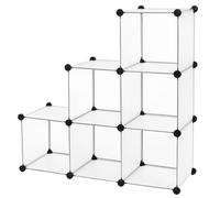 SONGMICS Scaffale Modulare a 6 Scomparti, Organizer Modulare in Plastica con Gambe, Scarpiera, Cubo 30 x 30 x 30 cm, Soggiorno, Camera da Letto, Studio, Martello in Gomma, Bianco/Bianco Crema/Marrone