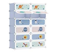 SONGMICS Scaffale modulare per bambini con 12 cubi, scarpiera per bambini, scaffale in plastica, armadio modulare con ante, per vestiti, scarpe, giocattoli, 31 x 81 x 106 cm, blu pallido/rosa
