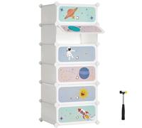 SONGMICS Scaffale modulare per bambini con 6 cubi, scarpiera per bambini, scaffale in plastica, armadio modulare con ante, per vestiti, scarpe, giocattoli, 31 x 43 x 105 cm, bianco nuvola