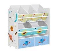 SONGMICS Scaffale per Giocattoli con 7 Contenitori, Struttura in MDF | Mobile Portaoggetti per Bambini, Tessuto Non Tessuto, Rimovibili, Bianco e Verde, TEZA GKR034W01