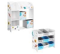 SONGMICS Scaffale per Giocattoli con 9 Ceste Portagiochi, Libreria per Bambini con 2 Contenitori, Mobile Cameretta, per Libri e Giochi, Bianco, Grigio e Azzurro GKR601W01