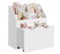 SONGMICS Scaffale per Giocattoli, Libreria per Bambini a 3 Scomparti, Contenitore Portagiochi Estraibile con Ruote, Multiuso, per Cameretta e Stanza dei Giochi, Bianco Nuvola GKR041W10