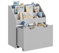 SONGMICS Scaffale per Giocattoli, Libreria per Bambini a 3 Scomparti, Contenitore Portagiochi Estraibile con Ruote, Multiuso, per Cameretta e Stanza dei Giochi, Grigio Tortora GKR041G10