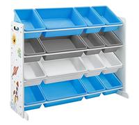 SONGMICS Scaffale per Giocattoli, Mobile Cameretta a 4 Ripiani con 16 Contenitori Rimovibili in Plastica, Organizzatore Giochi per Bambini, Stanza dei Giochi, Bianco, Azzurro e Grigio, GKR070W03
