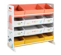 SONGMICS Scaffale per giocattoli, organizer per bambini con 12 scatole in tessuto non tessuto, per libri, libreria per bambini, per sala giochi, multiuso, bianco