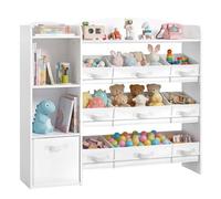 SONGMICS Scaffale per Giocattoli, Scaffale Montessori, Libreria Bambini, 2 Scomparti Aperti, 9 Cesti, 1 Contenitore, per Cameretta, 30 x 113,1 x 104 cm, Bianco Nuvola GKR061WB01