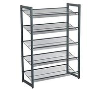 SONGMICS Scaffale Porta Scarpe, Scarpiera a 5 Livelli a Rete con Struttura Metallica, Ripiani Orizzontali o Inclinati per 15 o 20 Paia di Scarpe, Stivali Corti, Tacchi Alti, Grigio Freddo LMR005GB