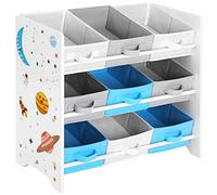 SONGMICS Scaffale Portaoggetti, 9 Scatole per Giocattoli e Libri, Organizzatore in Tessuto TNT, per Camera dei Bambini, Sala Giochi, Asilo, 62,5 x 29,5 x 60 cm, Motivi Spaziali, Bianco GKR33WT