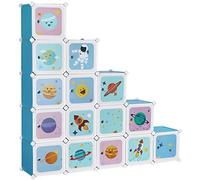SONGMICS Scaffale Portaoggetti a 15 Cubi per Bambini, Portagiochi ad Incastro, Armadio in Plastica, Organizzatore Modulare per Abiti Scarpe Zainetto, 153 x 31 x 153 cm, Azzurro LPC902Q01