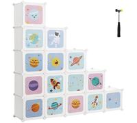 SONGMICS Scaffale Portaoggetti a 16 Cubi per Bambini, Armadio Modulare | Portagiochi ad Incastro per Abiti Scarpe Zainetto, in Plastica, 123 x 31 x 123 cm, Bianco, Collezione DAMION LPC902W