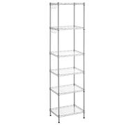 SONGMICS Scaffale Portaoggetti di Metallo a 6 Livelli Regolabili in Rete, con Pannelli PP, 8 Ganci a S, per Garage, Cucina, Soggiorno, Salvaspazio, Max Carico 120 kg, Argento LGR116E01