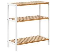 SONGMICS Scaffale Portaoggetti in Bambù, 3 Ripiani, 60 x 26 x 66 cm | Mensola Multiuso, per Ingresso, Bagno, Soggiorno, Balcone, Cucina, Bambù Chiaro e Bianco Nuvola, Collezione BAMBOU BCB33WN