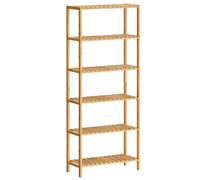 SONGMICS Scaffale Portaoggetti in Bambù, 6 Ripiani, 60 x 26,2 x 160,9 cm | Mensola Multiuso, per Ingresso, Bagno, Soggiorno, Balcone, Cucina, Bambù Chiaro, Collezione BAMBOU BCB036Y01