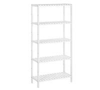 SONGMICS Scaffale Portaoggetti in Bambù, Mensola a 5 Ripiani, Multiuso, per Ingresso, Bagno, Soggiorno, Balcone, Cucina, 26 x 60 x 130 cm, Bianco Nuvola BCB35WT