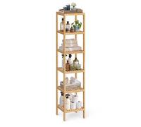 SONGMICS Scaffale Portaoggetti in Bambù, Mensola a 6 Ripiani, Multiuso, per Ingresso, Bagno, Soggiorno, Balcone, Cucina, 33 x 33 x 178,5 cm, Beige Naturale BCB056YL01