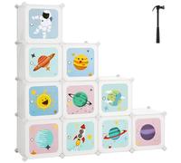 SONGMICS Scaffale Portaoggetti per Bambini con 10 Cubi, Portagiochi ad Incastro, Mobile Cameretta in Plastica, Organizzatore Modulare per Abiti Scarpe Zainetti, 123 x 31 x 123 cm, Bianco LPC903W01