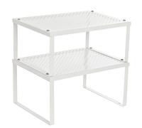 SONGMICS Scaffale Portaspezie, Set di 2 Organizzatori da Cucina Espandibili, Scaffale da Cucina Impilabile, Metallo, Bianco KCS01WT